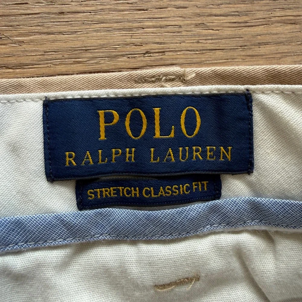 Polo Ralph Lauren Mens 34 Bulldog Embroidered Khaki Stretch Classic Fit Shorts